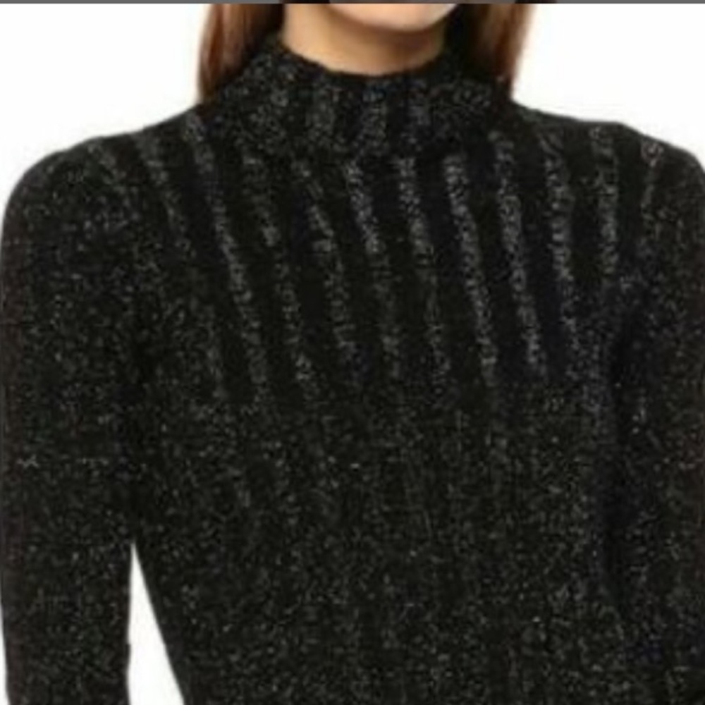 THEORY MOCK NECK PULLOVER LIGHTWEIGHT SWEATER IN BLACK LUREX WOOL BLEND SIZE S